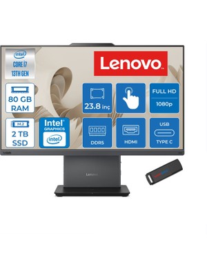 Lenovo Thinkcentre Neo 50A 24 Gen5 Intel Core I7-13620H 80GB Ddr5 2tb SSD Freedos UHD Graphics 23.8 Inç Fhd (1920X1080) IPS 250NITS All In One Bilgisayar TC12SCA0CNTRF34 + Zetta Flash Bellek