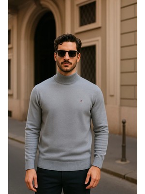 Comstar Erkek Günlük Gri Yarım Balıkçı Yaka Kazak