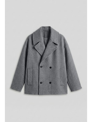 Erkek Oversize Kruvaze Kaban Koyu Gri