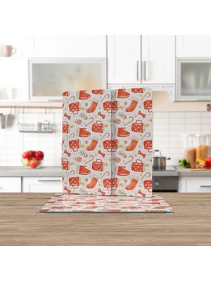 Decovetro Cam Sunum Servis Tabağı 3'lü Dikdörtgen Set Christmas Yılbaşı Desenli