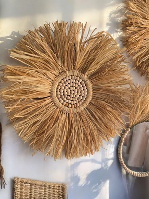 Elioure Yuvarlak Bohem Rafya Duvar Süsü, Şık ve Renkli Dekoratif Tasarım