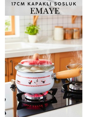 Bonjour Gift & Hobby Metal Kırmızı Kapaklı 17 cm Emaye - Sosluk - Ahşap Saplı