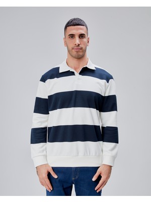 Trender Üç Iplik Baskılı Şardonsuz Yakalı Erkek Sweat 5790 Lacivert