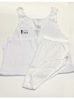Tutku Marka Kadın Jakarlı Geniş Askılı Dantelli Atlet-  Jakarlı Bato Külot Takımı Beyaz Renk