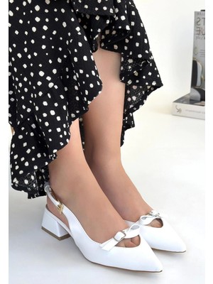 Colezium Rewat Beyaz Cilt Topuklu Ayakkabı