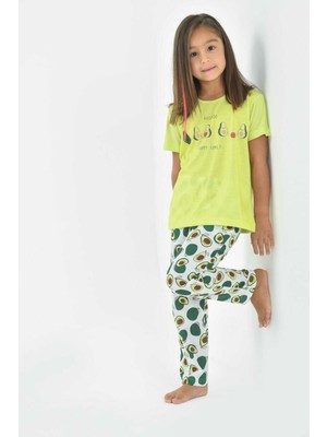 Yeni İnci Avakado Baskılı Kız Çocuk Pijama Takımı