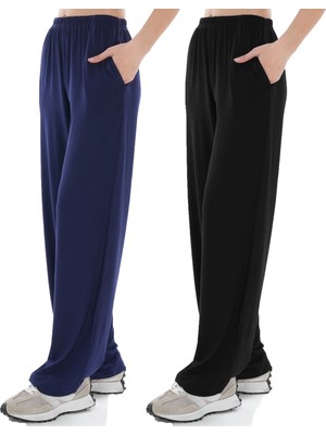 Asn Concept Kadın Viskon Kumaş 2'li Paket Siyah/lacivert Eşofman Altı (Büyük Beden Seçeneğiyle)