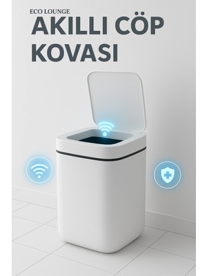 Mutlu Müşteri Akıllı Sensörlü Antibakteriyel Çöp Kovası 20 Litre Çöp Kutusu, Çöp Torbası Uyumlu Kapak