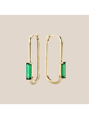 Altıntaş Yeşil Baget Taşlı Uzun Ataş Altın Küpe