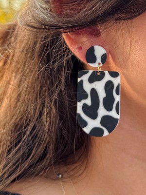 Happiears Siyah Beyaz Inek Desenli Özel Tasarım Küpe