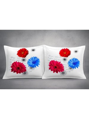 Taç Gerbera Model % 100 Pamuk Saten Volanlı Kenar 2 'li Yastık Kılıfı