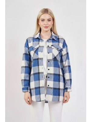 Volanlı Mavi-Beyaz Ekose Oduncu Gömlek