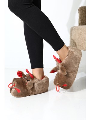 Wordex Hayvanlı B20 Boğa Modelli Kışlık Kadın Erkek Panduf Ev Içi Sessiz Taban Panduf