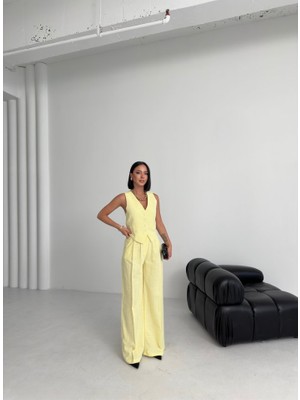 Bosel Keten Sirti Çapraz Geçi̇şli̇ Cepken Pantolon Takim