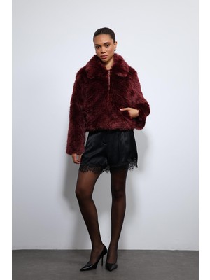 Antioch Bordo Peluş Görünümlü Mont