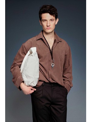 Abluka Online Erkek Oversize Efektli Modal Gömlek Kahverengi