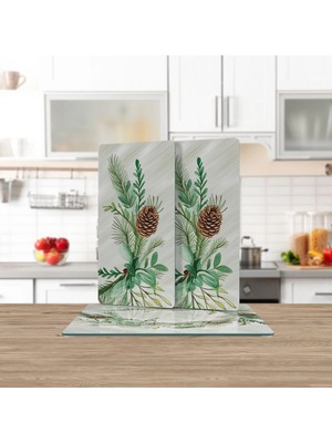 Decovetro Cam Sunum Servis Tabağı 3'lü Kare Set Noel Yılbaşı Çelenk Desenli