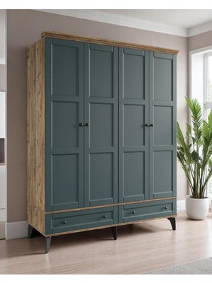 Miracool Karin 4 Kapılı Dolap Çam-Yeşil / %100 Mdf