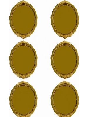 6'lı Gold Oval Gül Çiçek Aksesuarlı Lüx Modern Sunum ve Kahve Tepsisi