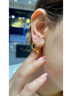 Kuyumcu Nurettin 1,80 gr (Gram) Dorikalı Gizli Anahtarlı Yuvarlak Halka Küpe 22 Ayar Altın 15 mm