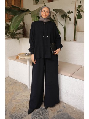 İmaj Butik Siyah Angora Yumoş Hırka Pantolonlu Takım