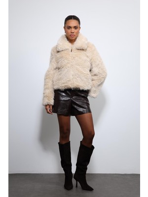 Antioch Ekru Peluş Görünümlü Mont