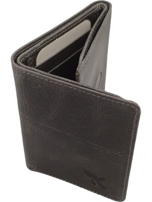 Karalı Deri Deribond Hakiki Deri Mıknatıs Kapaklı Erkek Cüzdan Dikey Model