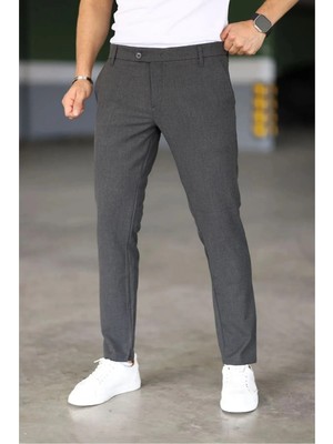 Eynel  Erkek Okul Grisi Italyan Kesim Likralı Kumaş Pantolon Dar Kesim Boru Paça Spor Tarzı Klasik Pantalon