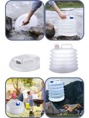 Eynel 2 Adet 10 Lt Katlanabilir Musluklu Su Bidonu, Akordiyon Damacana Çeşmeli Su Torbası Plastik Piknik Kamp