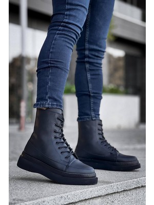 Mirelle Siyah Cilt Siyah Yüksek Taban  Bağcıklı  Postal Bot