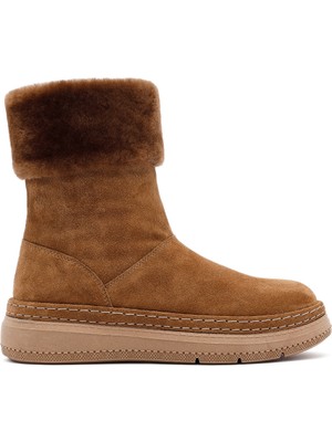 Derimod Kadın Taba Kalın Tabanlı Kürk Detaylı Süet Deri Bot 25WFD133410