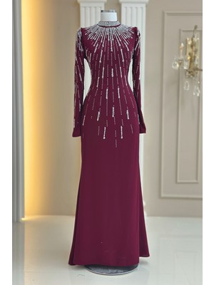 Amine Hüma Ayla Abiye Elbise Bordo