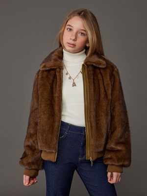 LC Waikiki Kids Kahverengi Kız Çocuk Suni Kürk Kaban