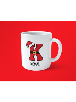 Yeni Yıla Özel K Harfli Isimli Noel Konseptli Fotoğraflı Kupa Bardak