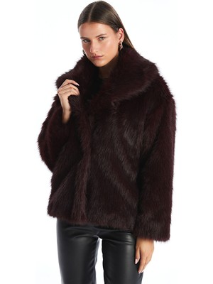 LC Waikiki Classic Mürdüm Ceket Yaka Kadın Kürk Mont