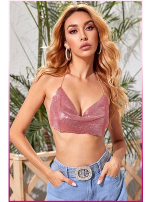 Parlak Crop & Bluz Kolsuz Kayık Yaka Zırh Büstiyer