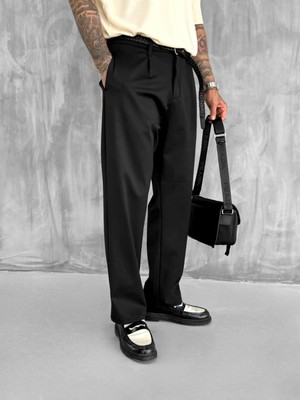 Abluka Online Erkek Tek Pileli Baggy Fit Pantolon Siyah