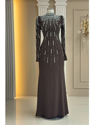 Amine Hüma Ayla Abiye Elbise Kahverengi