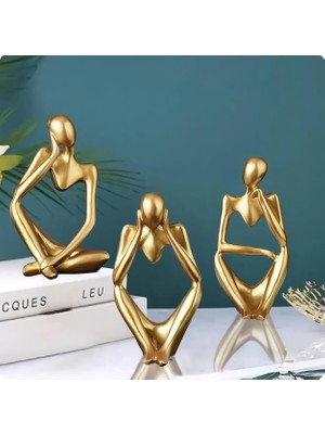 Elifeshop Iskandinav Tarz Soyut 3lü Düşünen Heykel Dekoratif Biblo Ev Hediyesi Özel Gün Için Hediye Seti 12 cm