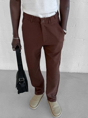 Abluka Online Erkek Gofre Kumaş Regular Fit Pantolon Kahverengi