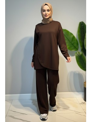 Lale Butik Bağcık Detay Tunik Pantolon Takım 2117 Kahverengi