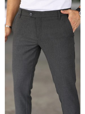 Eynel  Erkek Okul Grisi Italyan Kesim Likralı Kumaş Pantolon Dar Kesim Boru Paça Spor Tarzı Klasik Pantalon