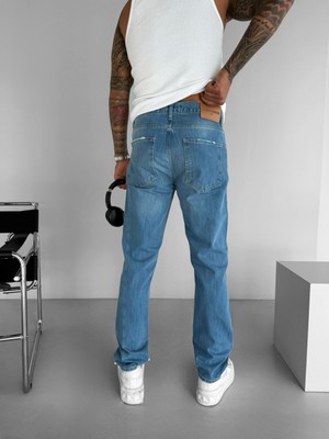 Abluka Online Erkek Regular Fit Kesim Eskitmeli Jean Pantolon Mavi