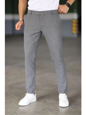 Eynel  Erkek Okul Grisi Italyan Kesim Likralı Kumaş Pantolon Dar Kesim Boru Paça Spor Tarzı Klasik Pantalon