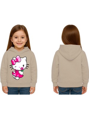 Sedirli Unisex Hello Kity  Baskılı Çocuk Swaetshirt  Baskılı Kapüşonlu 3 Iplik Şardonlu