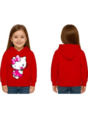 Sedirli Unisex Hello Kity  Baskılı Çocuk Swaetshirt  Baskılı Kapüşonlu 3 Iplik Şardonlu