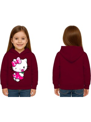 Sedirli Unisex Hello Kity  Baskılı Çocuk Swaetshirt  Baskılı Kapüşonlu 3 Iplik Şardonlu