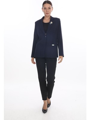 White Diamond Yaka Broş ve Cep Detaylı Ceket 36 - Lacivert