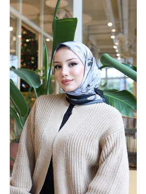Pamuklu Desenli Koza Eşarp 70335-06 Siyah Toprak