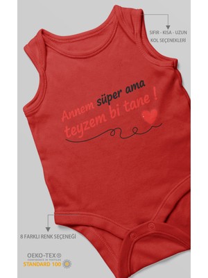 Annem Süper Ama Teyzem Bi Tane Baskılı Bebek Zıbını – Çıtçıtlı Body 8 Renk | %100 Pamuk Sıfır Kol